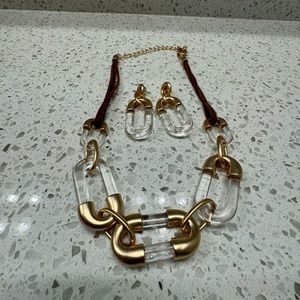 Chicos Lucite/Gold Chain Link Necklace and Earrings